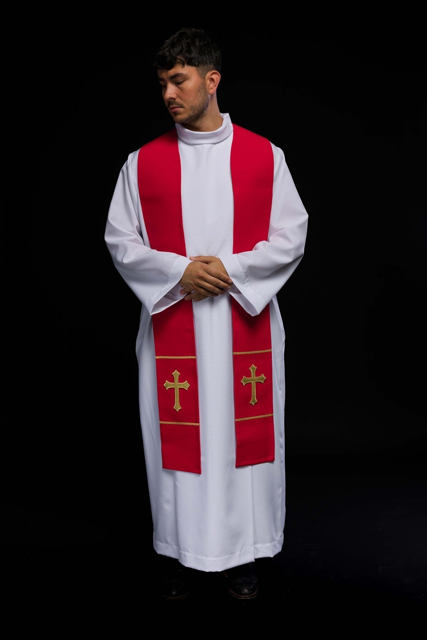 Estola sacerdotal vermelha bordada com Cruz