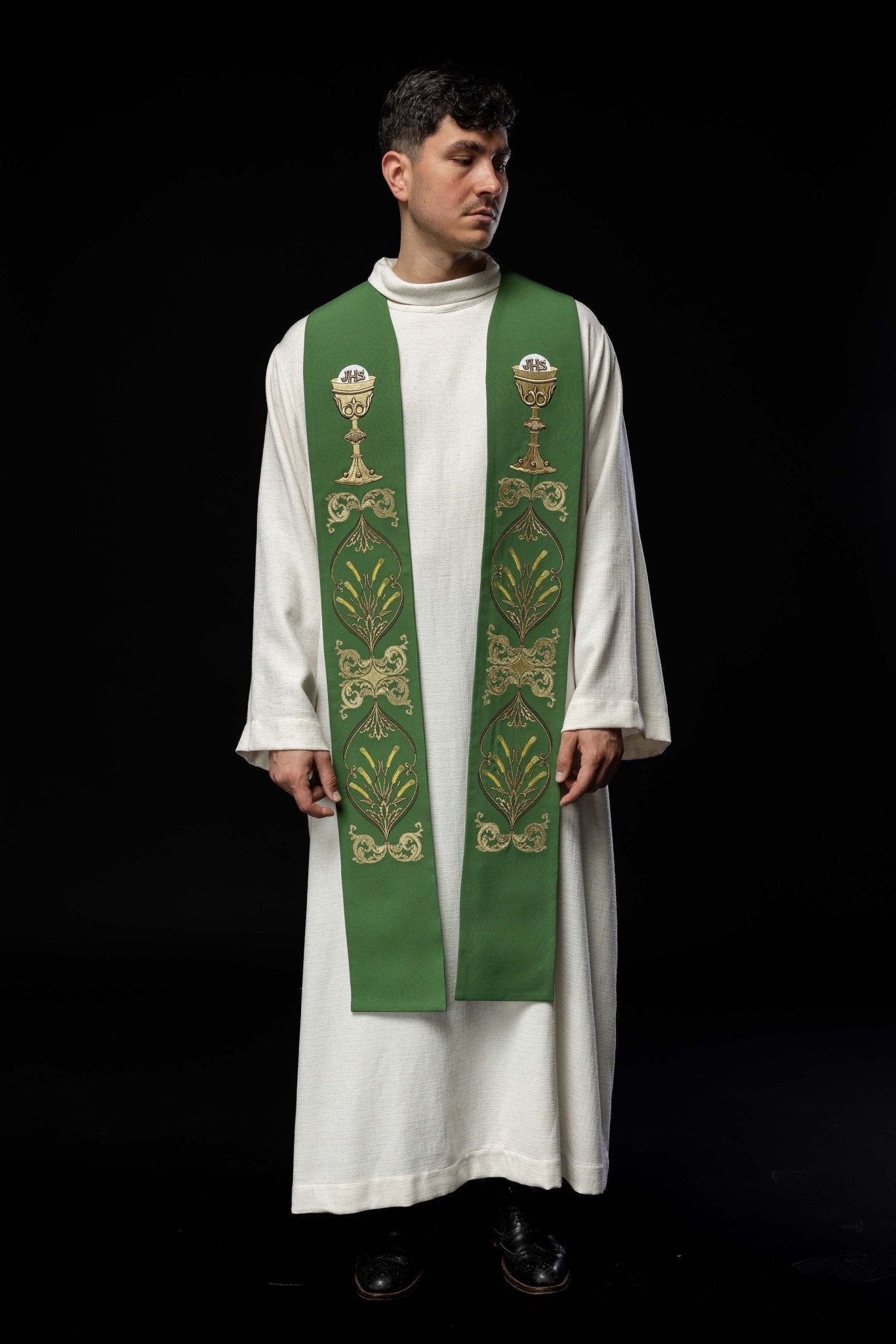 Estola sacerdotal verde cálice IHS