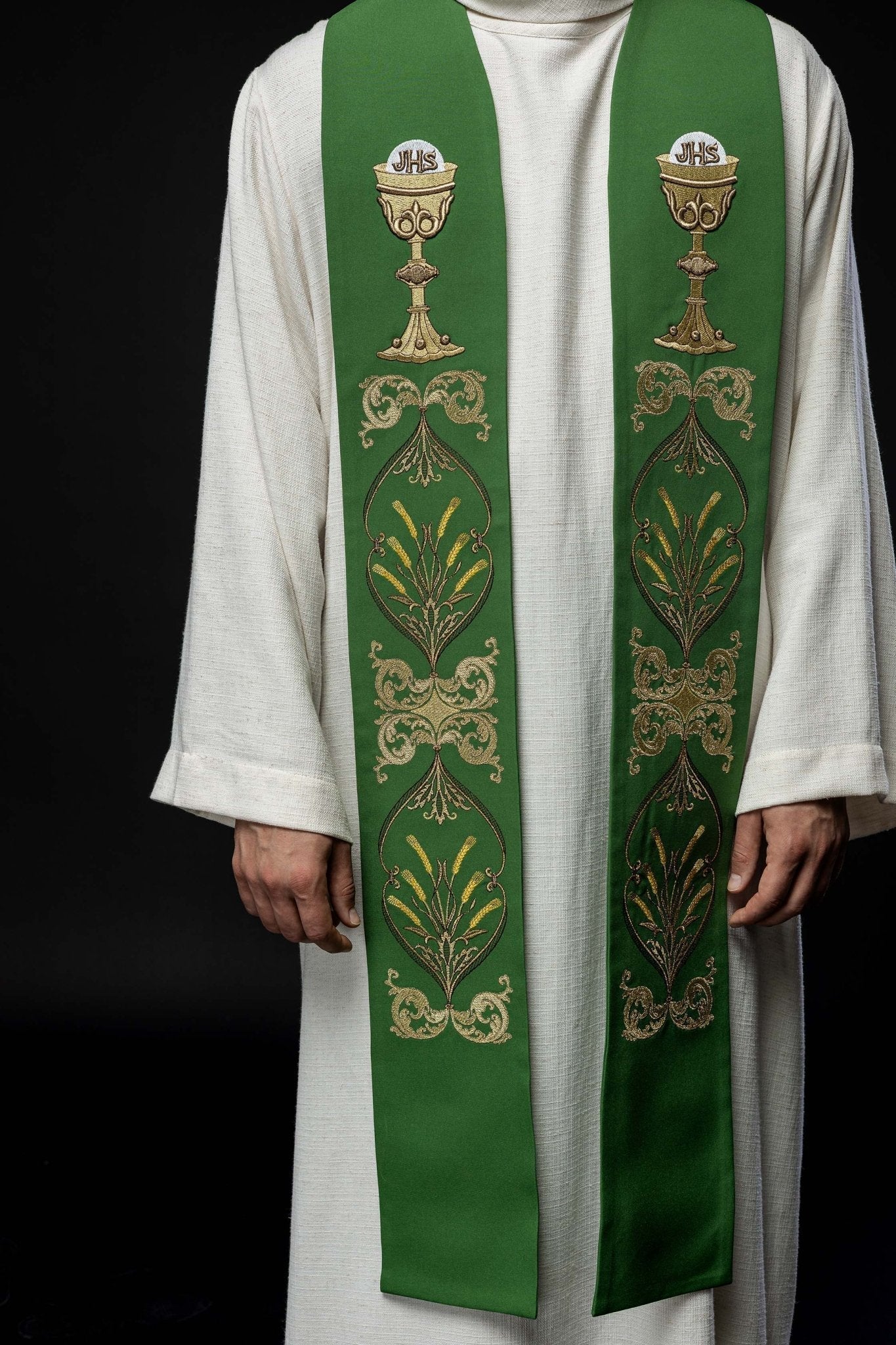 Estola sacerdotal verde cálice IHS