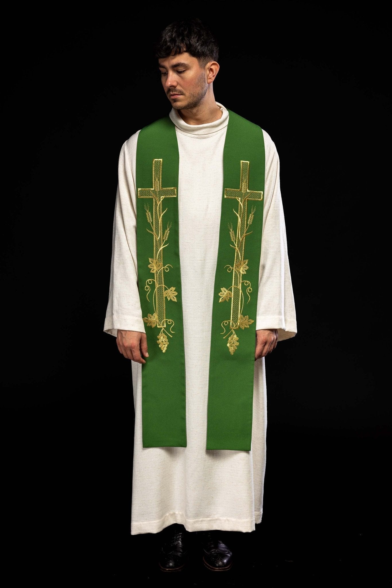 Estola sacerdotal verde bordada Cruz