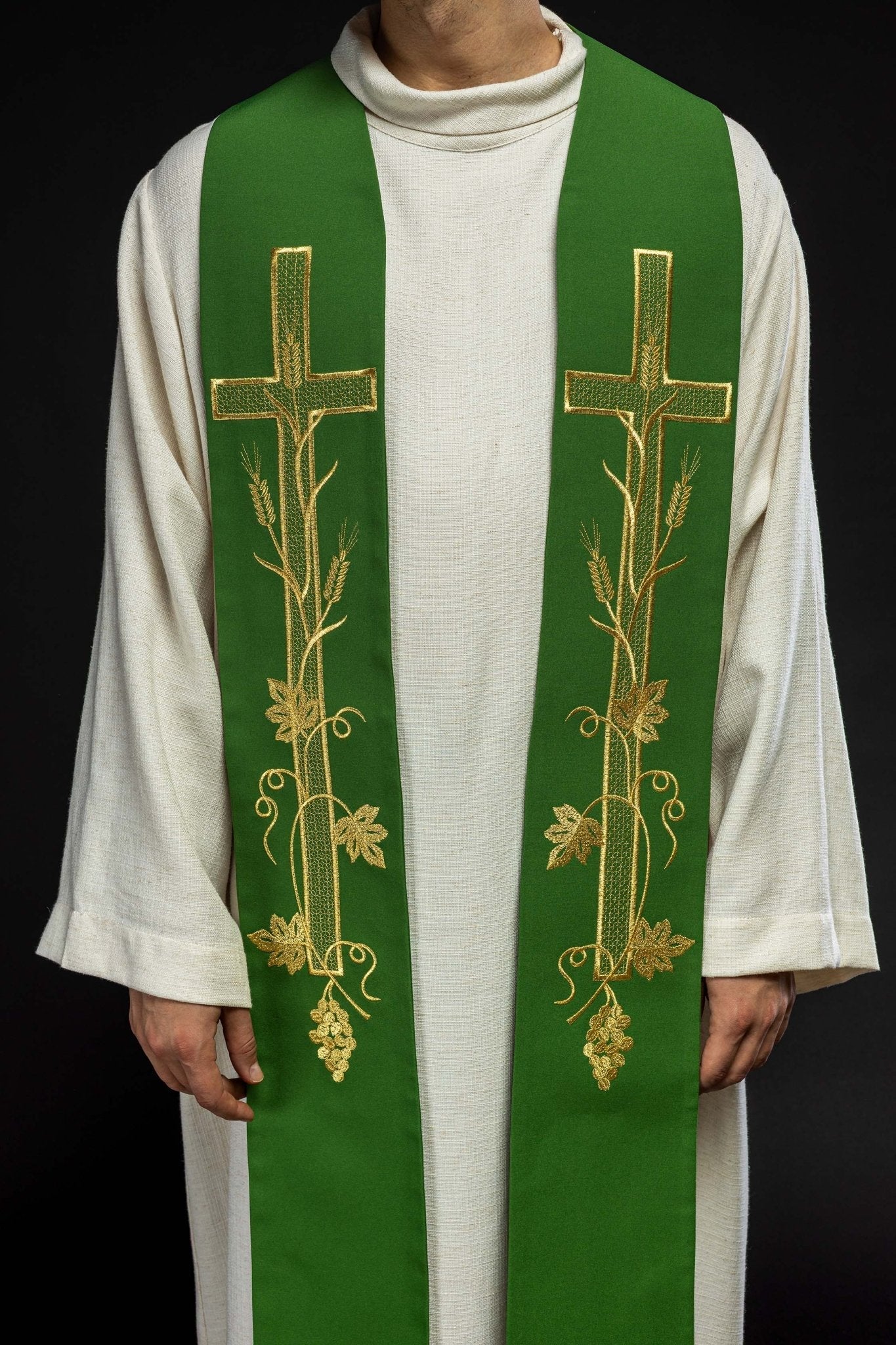 Estola sacerdotal verde bordada Cruz