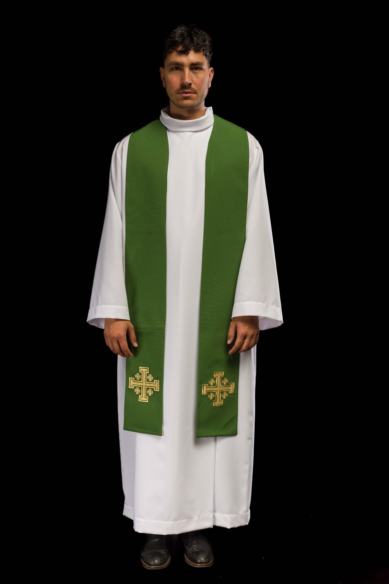 Estola sacerdotal bordada verde Cruz de Jerusalém