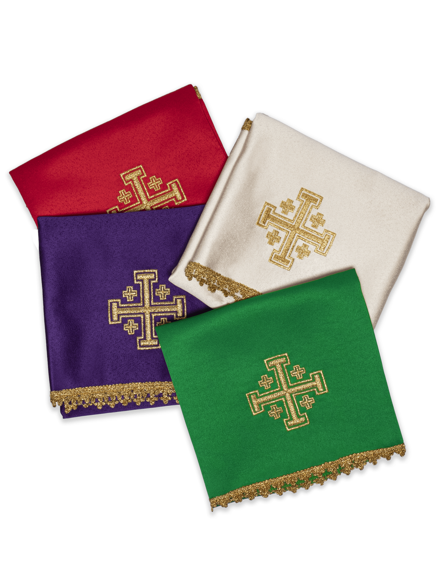 Conjunto de quatro véus de cálice com bordado da Cruz de Jerusalém