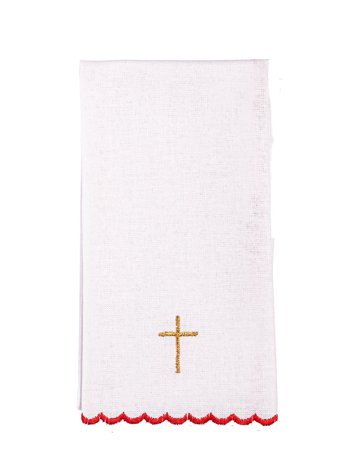 Conjunto de alfaias litúrgicas bordado Espírito Santo em tecido de linho, com pala, corporal, sanguíneo e manutérgio.