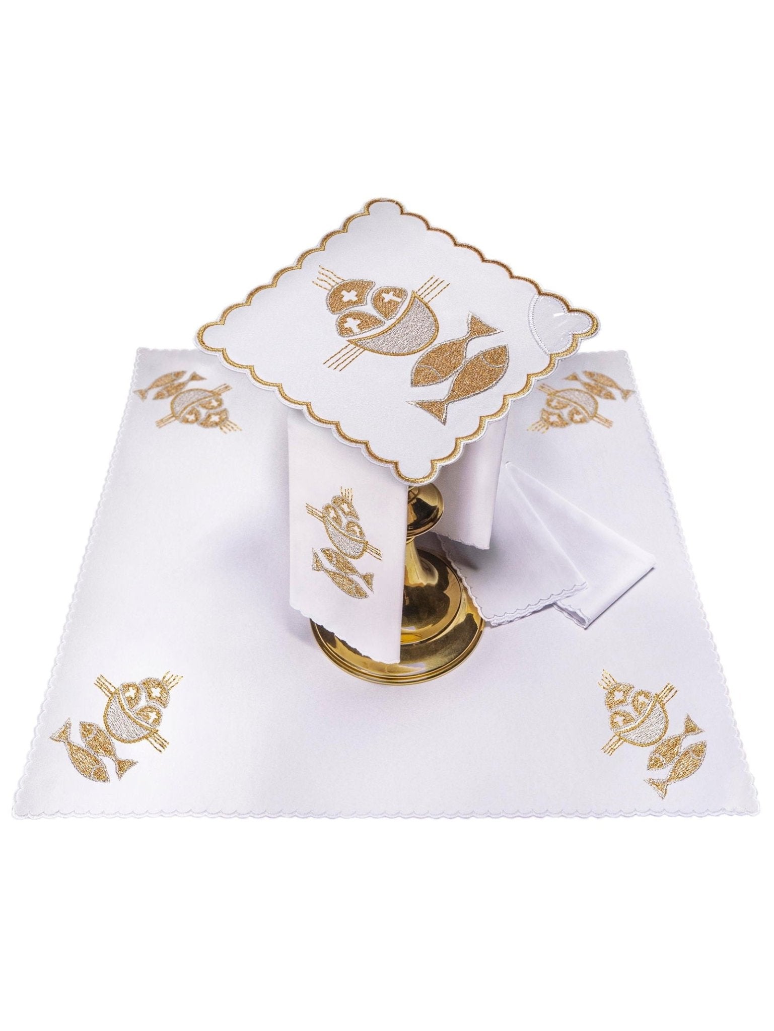 Conjunto de alfaias litúrgicas bordado Pão e Peixes