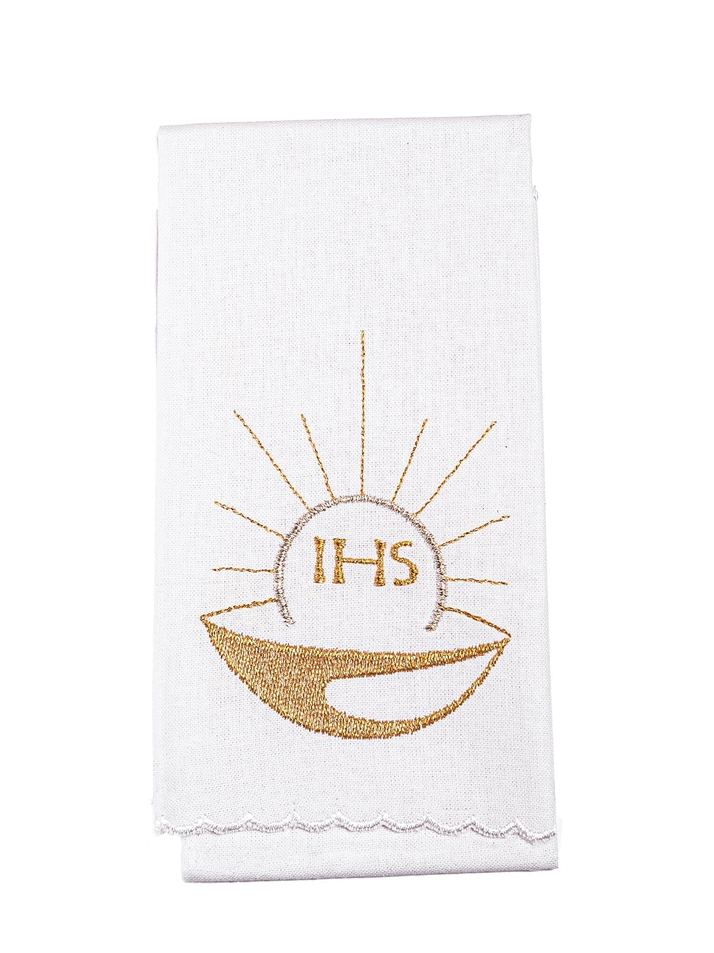 Conjunto de alfaias litúrgicas com bordado de cálice eucarístico - chasubles.com.br