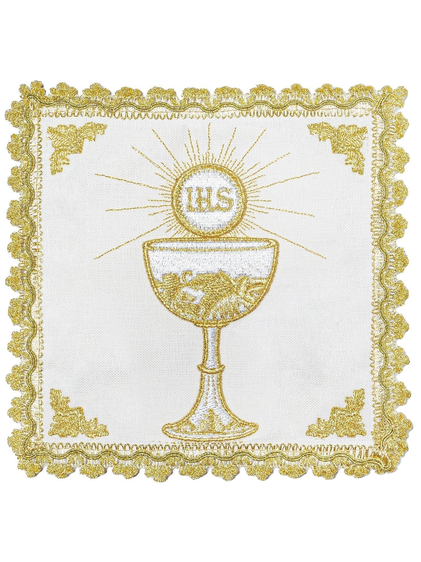 Conjunto de alfaias litúrgicas com motivo dourado de cálice