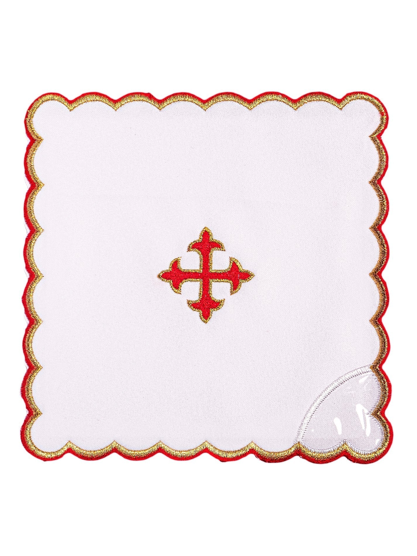 Conjunto de alfaias litúrgicas com bordado vermelho