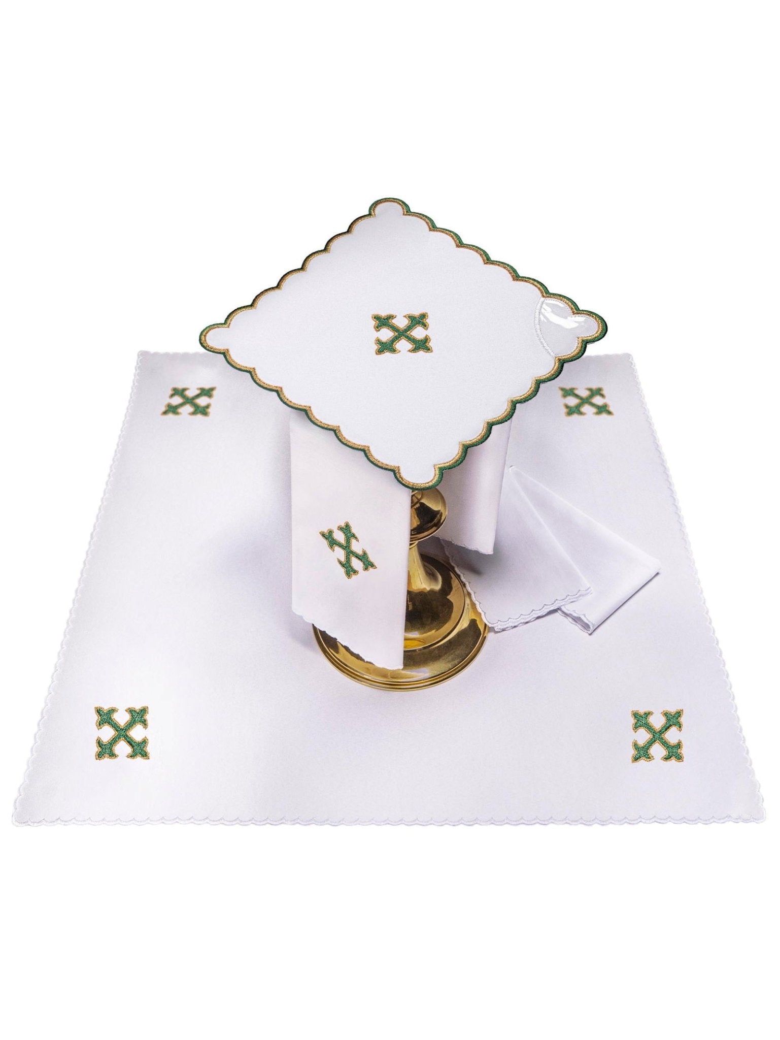 Conjunto de alfaias litúrgicas bordado cruz verde