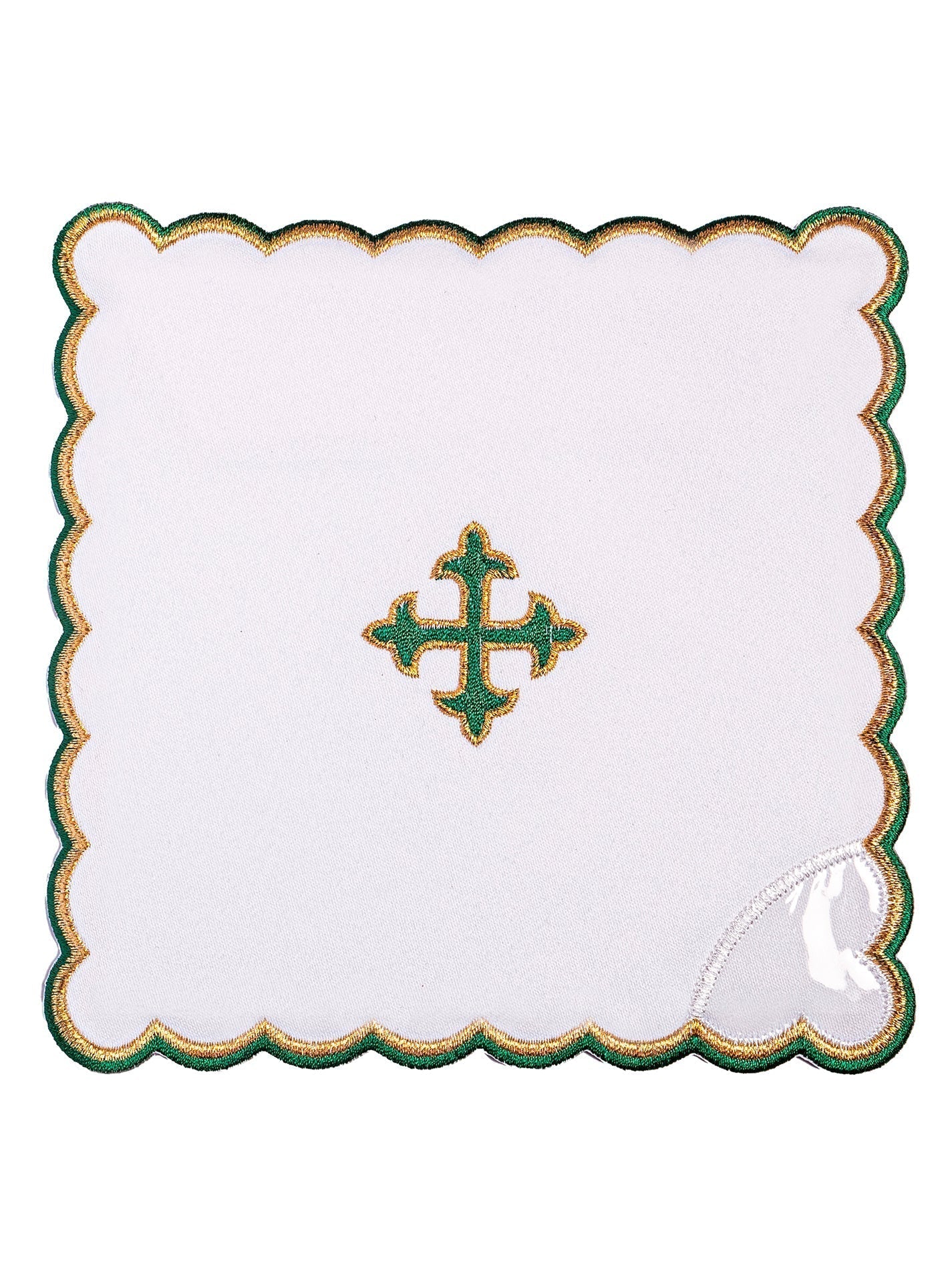 Conjunto de alfaias litúrgicas bordado cruz verde