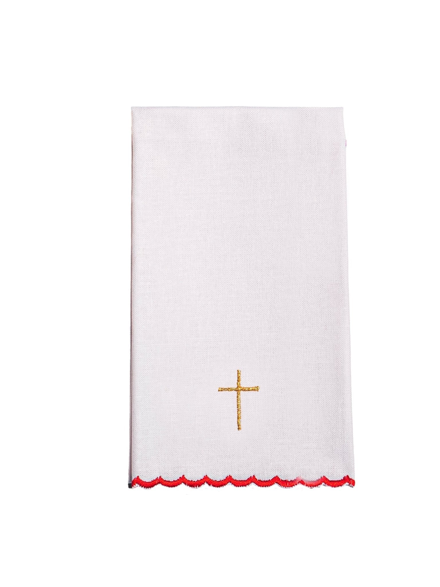 Conjunto de alfaias litúrgicas branco com bordado IHS dourado