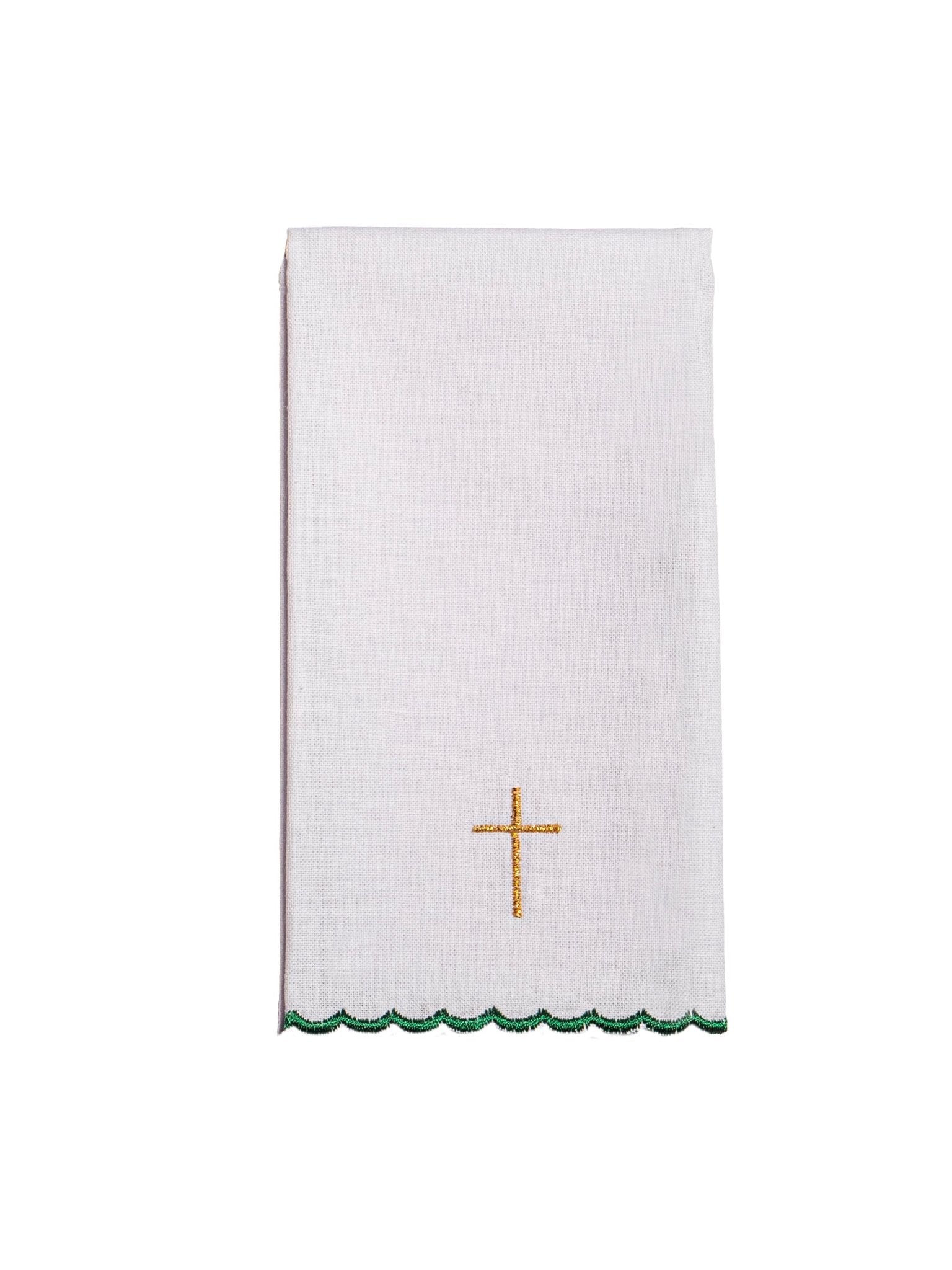 Conjunto de alfaias litúrgicas verde com bordado IHS dourado