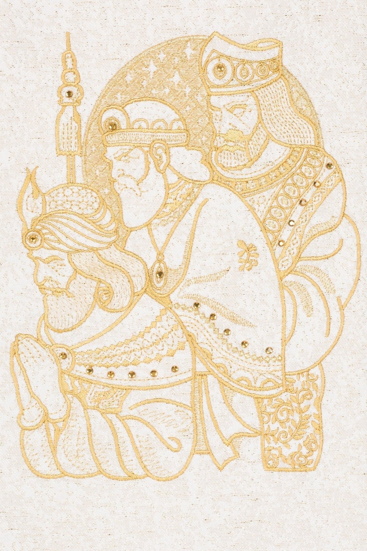 Estola sacerdotal com close-up do bordado dourado dos Três Reis Magos