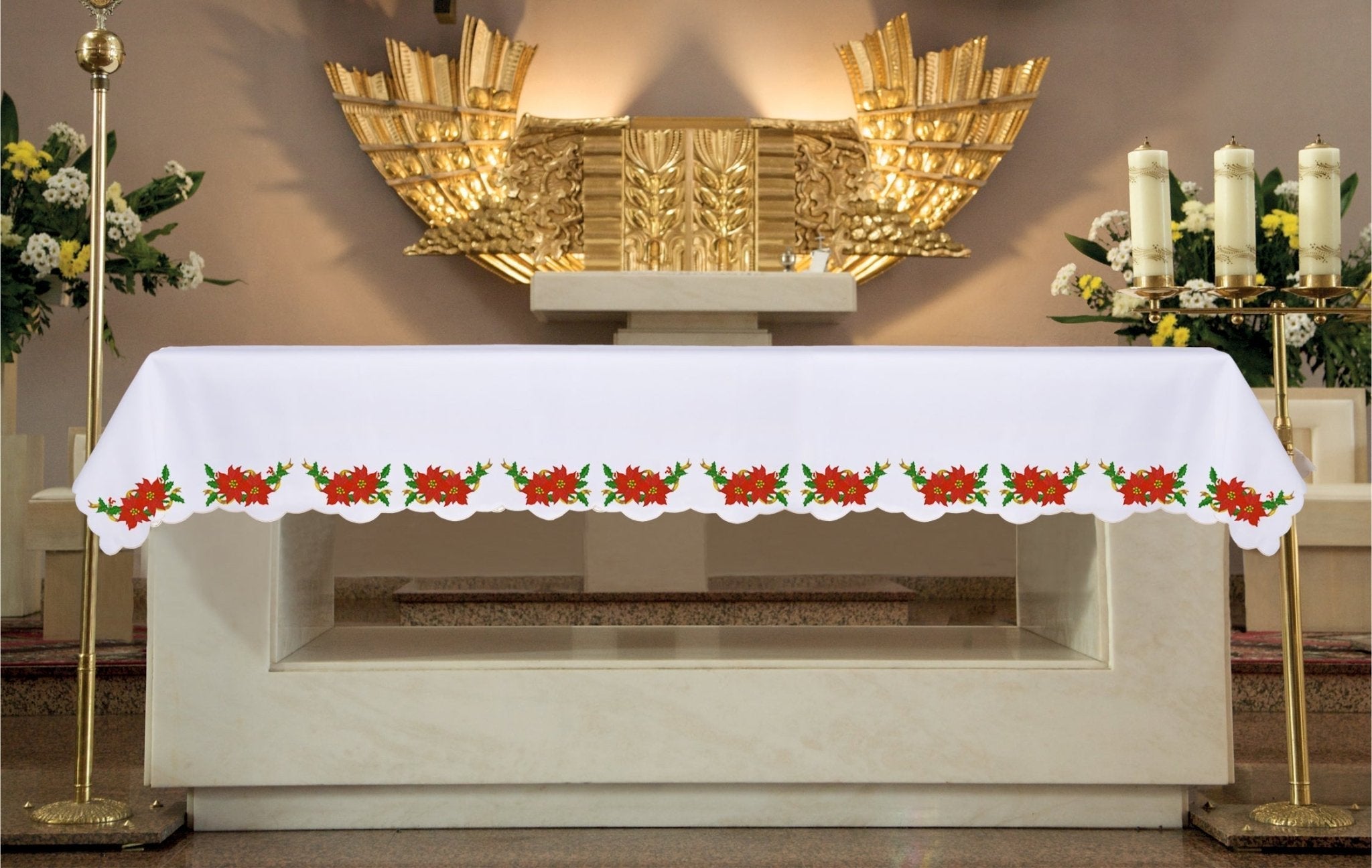 Toalha de altar com bordado da Estrela de Belém para o Natal