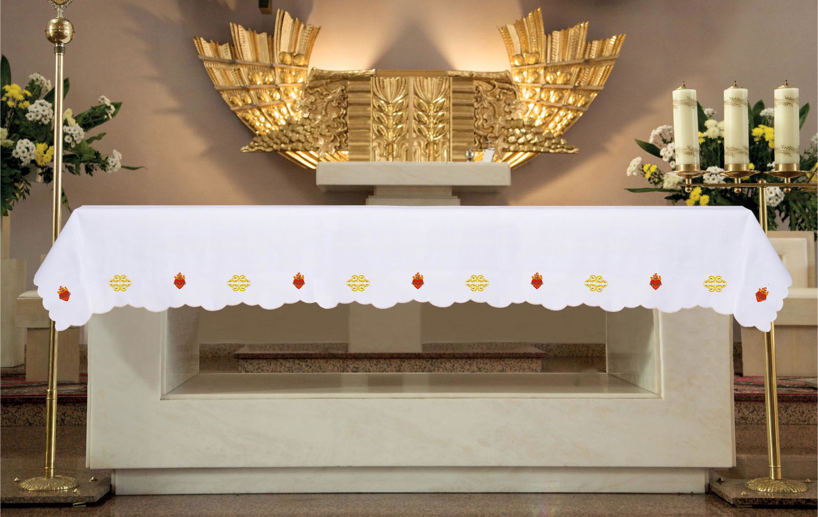 Toalha de altar com bordado frontal do Sagrado Coração de Jesus