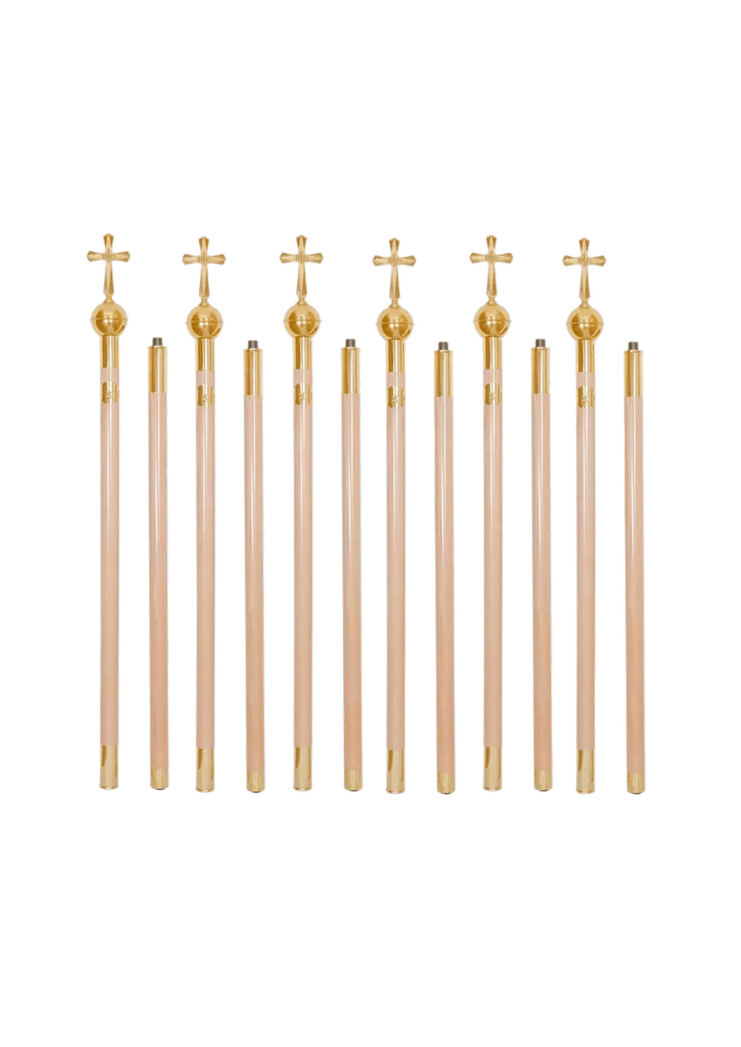 Conjunto de 6 varas claras para pálio processional com cruzes douradas