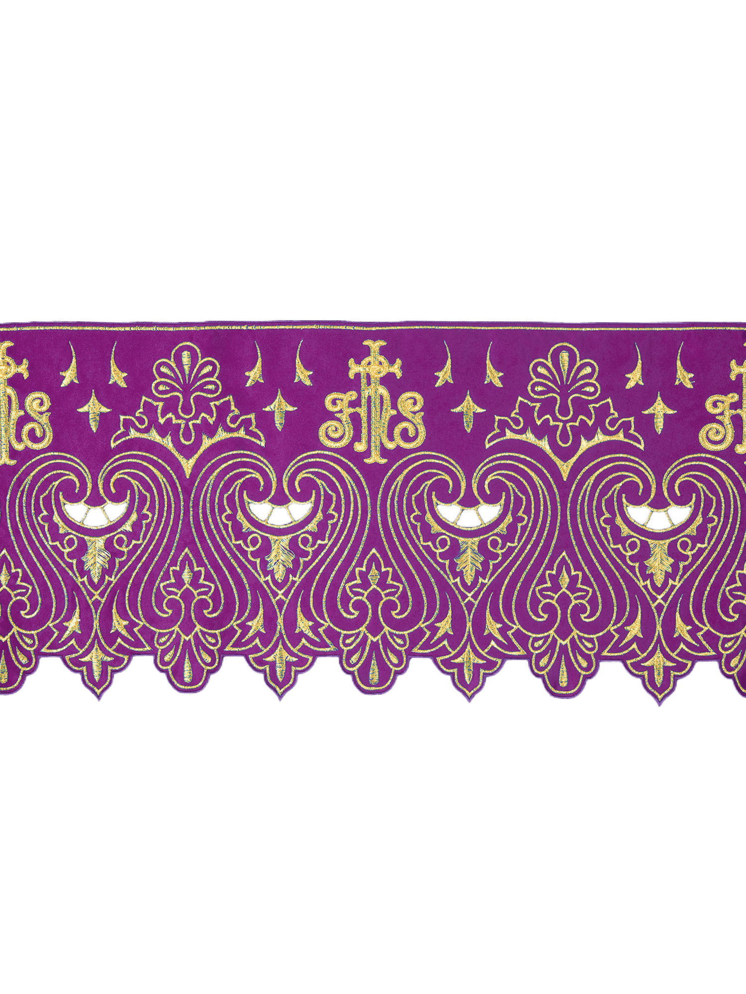 Tecido a metro com bordado frontal IHS roxo
