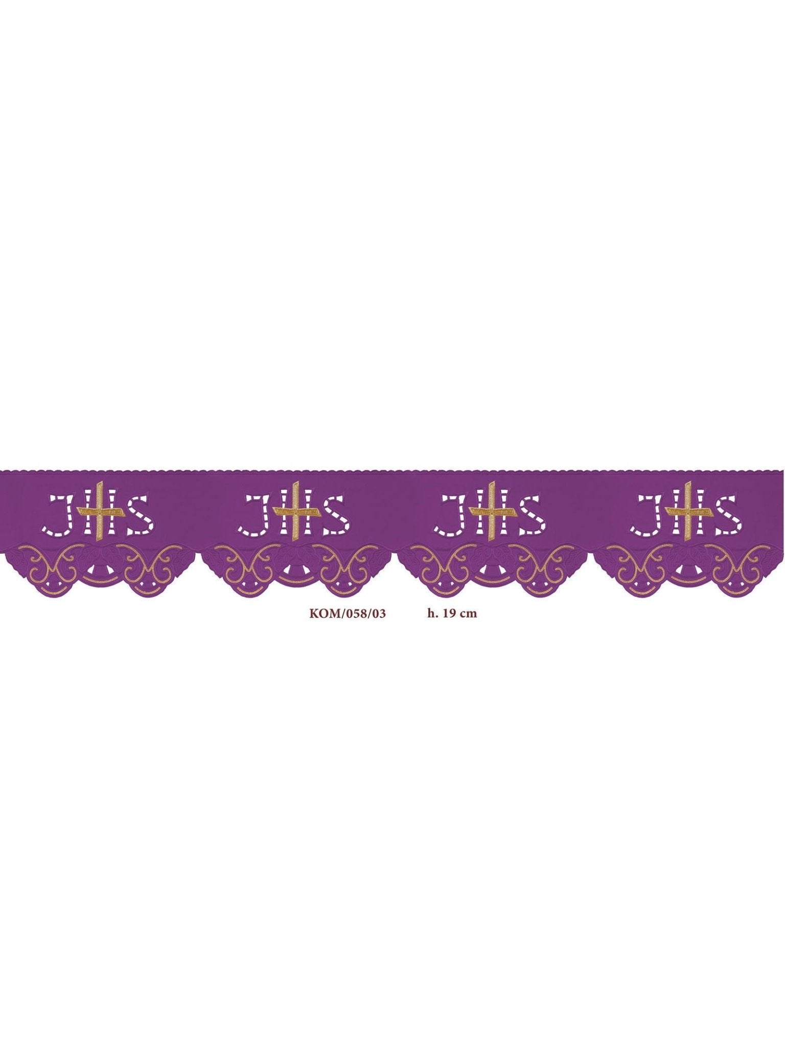 Tecido a metro com bordado frontal IHS Cruz roxo