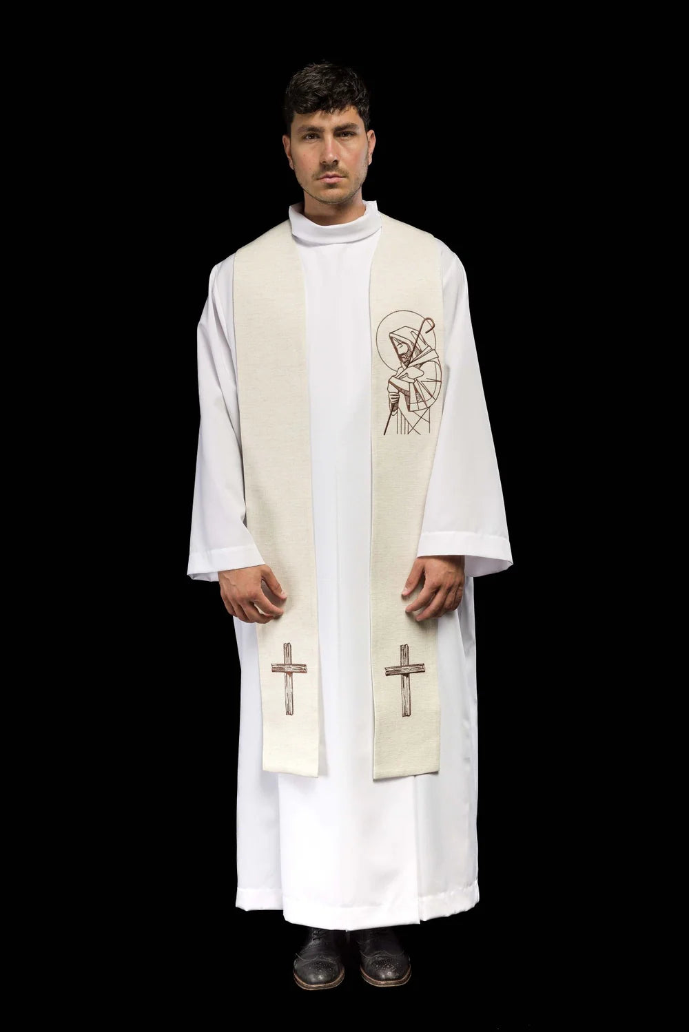 Estola bordada Jesus Bom Pastor creme