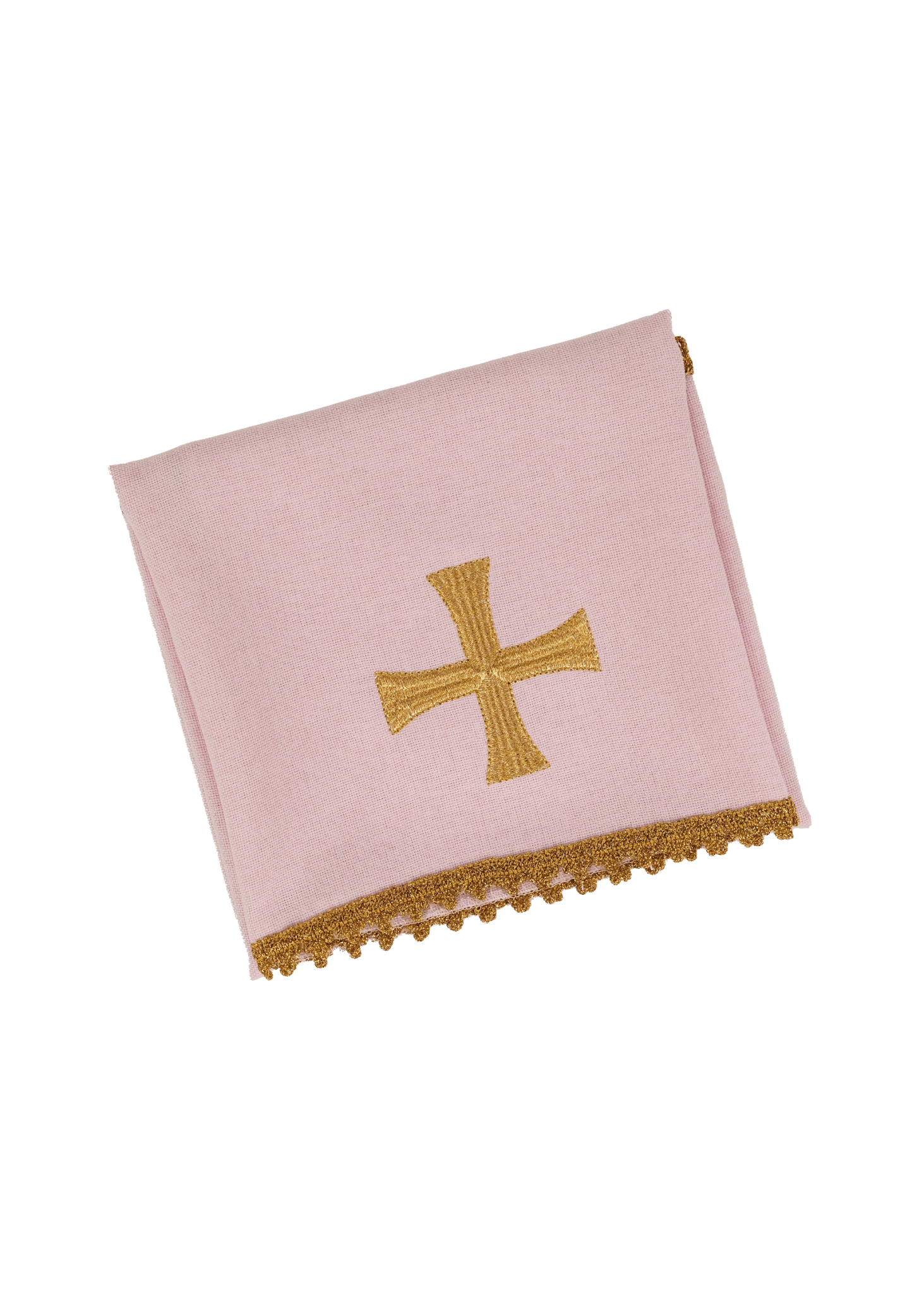 Véu de cálice rosa com cruz bordada